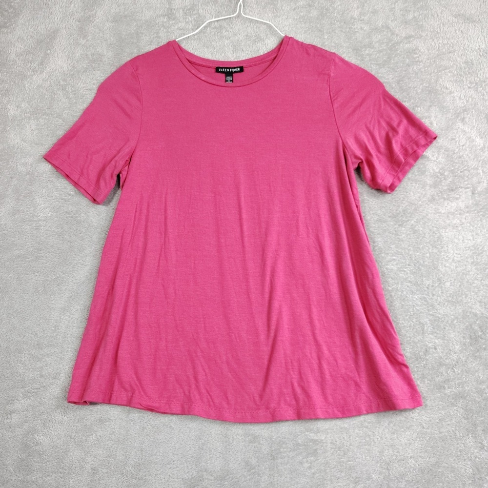 EILEEN FISHER Top Stretch Tencel Short Sleeve Magenta Shirt XS Awareness